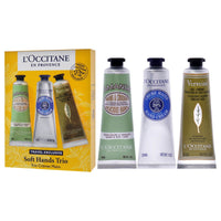 Soft Hands Trio by L'Occitane for Women - 3 Pc 1oz Amande Delicious Hands, 1oz Shea Dry Skin Hand Cream, 1oz Verveine Cooling Hand Cream Gel