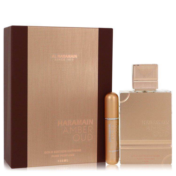 Al Haramain Amber Oud Gold Edition Extreme by Al Haramain Gift Set - 3.4 Pure Perfume Spray + 0.34 oz Refillable Spray - Saeyu